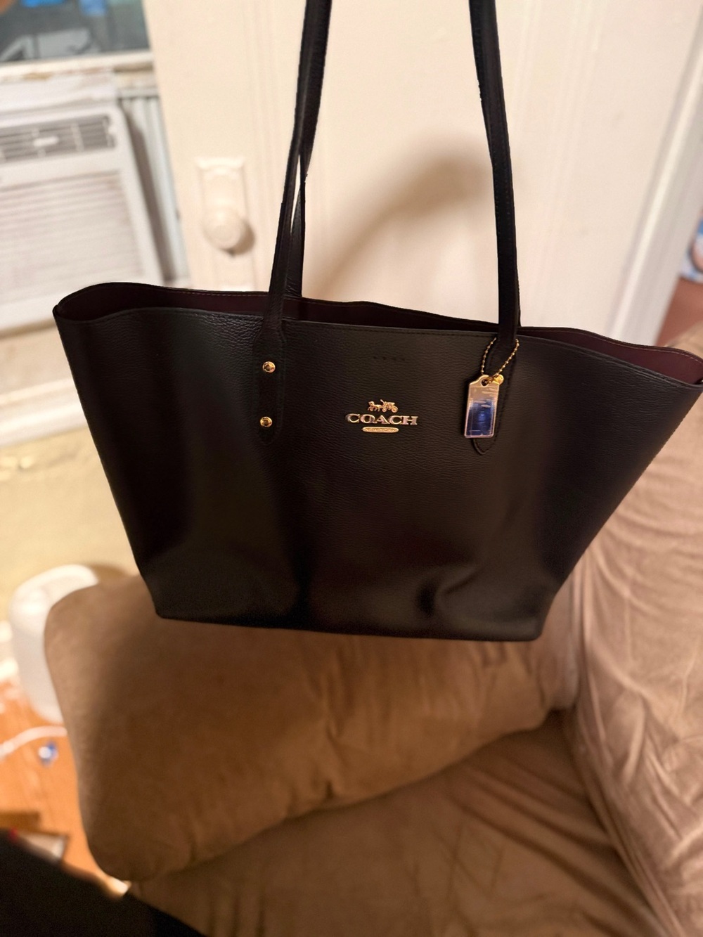 Coach Black Leather Tote with Gold Logo